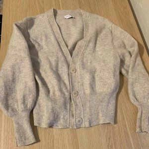SANDRO PARIS Wool Cardigan beige Balloon Sleeves